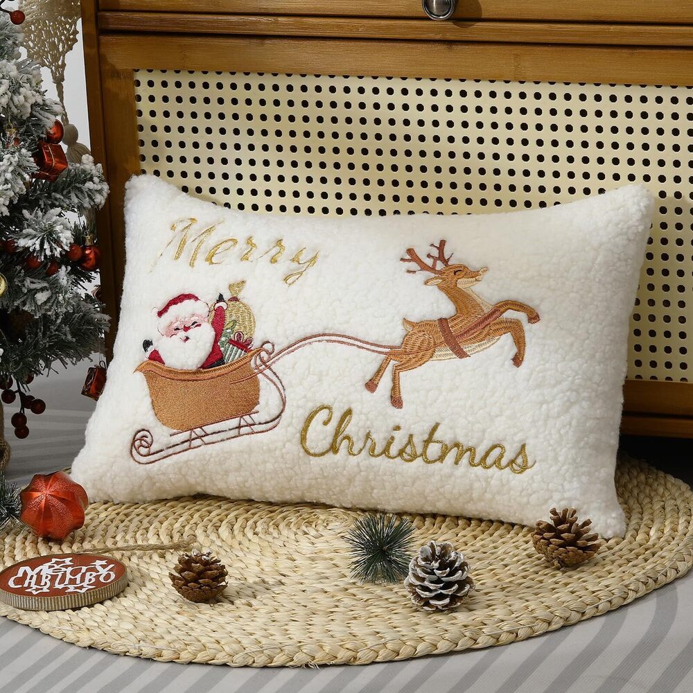 9728 Christmas Throw Pillow Cover, 1 PCS 12 x 20 Inch Cute Santa Claus